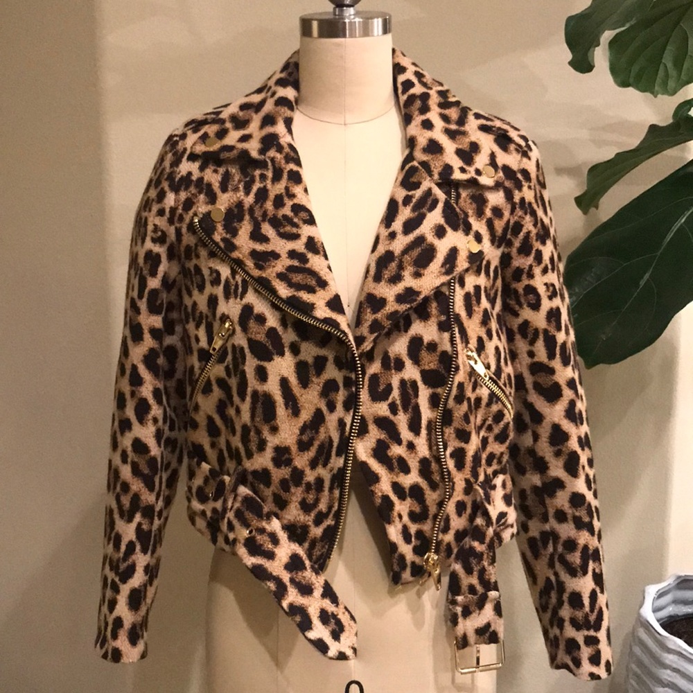 Zara Leopard Biker Jacket XS